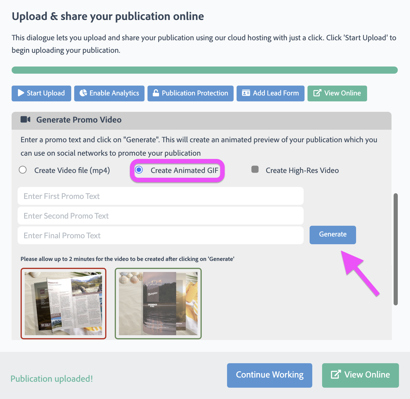 Choose animated GIF option after upload